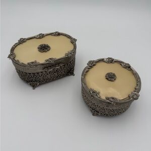 Vintage French Ormolu jewelry & trinket boxes Set of 2 RARE find for set